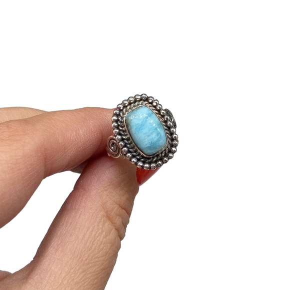 Larimar Ring Solid Sterling Silver 925 Size 5 Dominican Republic Stone Blue Boho - Picture 2 of 6